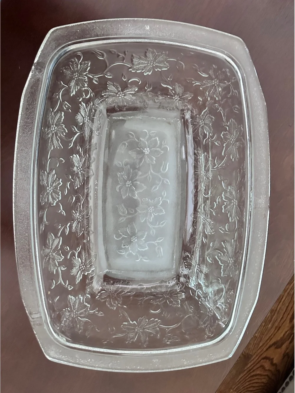 Princess House Fantasia Glass Casserole Dish Floral Pattern Integrated Handles